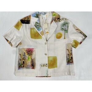 New C&C california linen Italian Cruz short Sleeve Button Down Top Blouse Size S